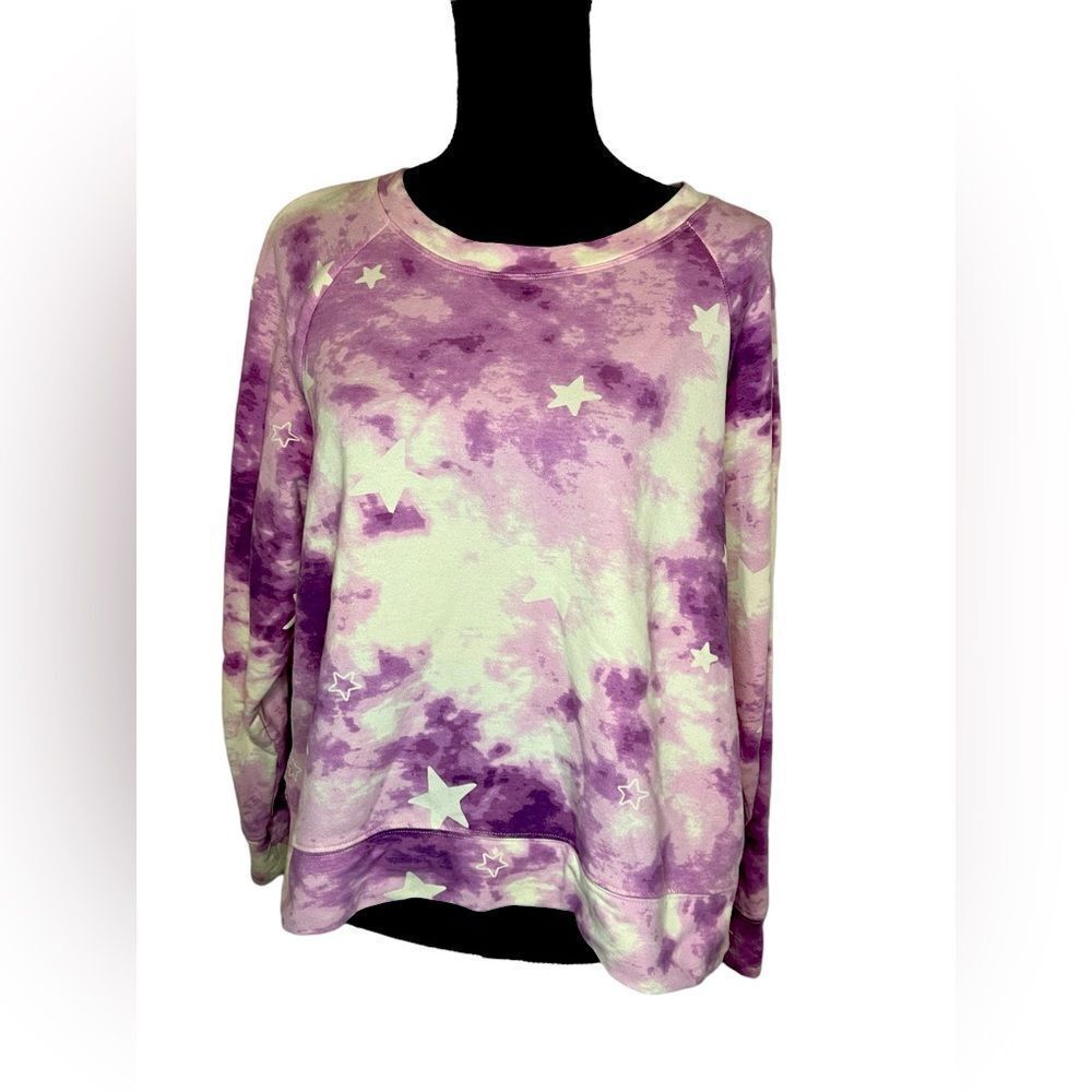 WILDFOX WOMENS PURPLE‎ TIE DYE STAR SWEATSHIRT CROP SIZE XL LONG SLEEVE